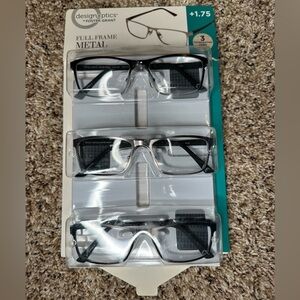 Foster Grant Design Optics +1.75 Metal Readers 3-Pack + 3 Cases (Open Box